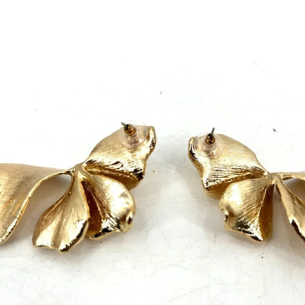 Women's Gold Tone Large Chunky Textured Metal Floral Dangle Earrings Costume
